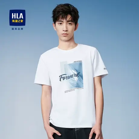 HLA/海澜之家圆领短袖T恤舒适有型印花透气纯色清爽休闲短T男图片