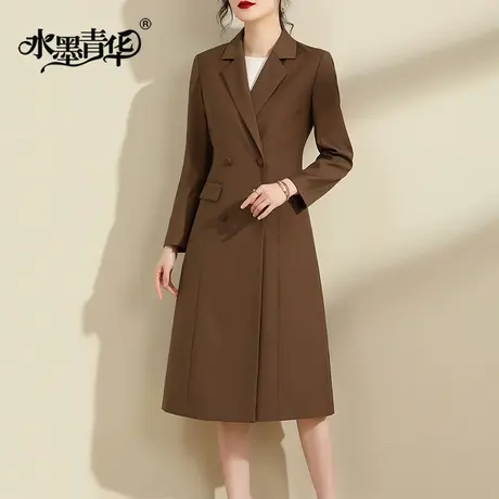 【1件7.9折】春季新款时尚过膝风衣大衣百搭中长款西装外套女图片