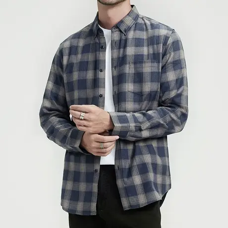 格慕施春秋德绒休闲磨毛格子保暖舒适衬衫男士长袖衬衣服宽松外套商品大图