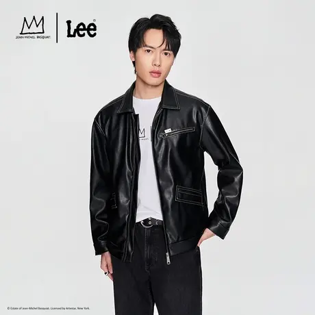 【Basquiat联名】Lee24春季新品舒适版黑色印花PU男夹克外套潮流图片
