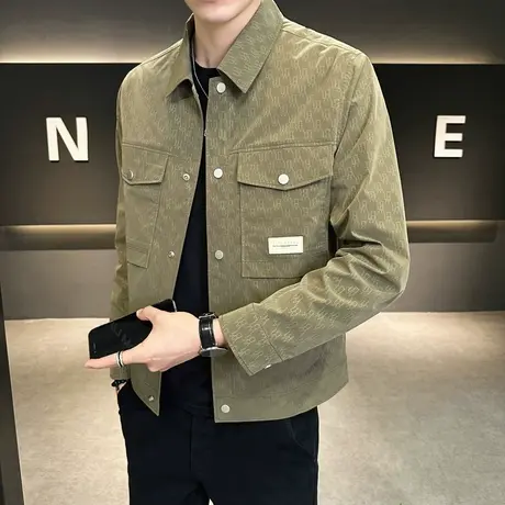 字母印花男外套秋季痞帅男装2023新款高级感机车潮牌夹克休闲上衣商品大图