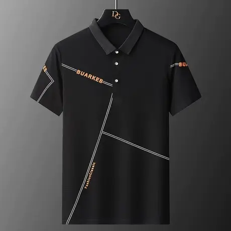 夏季男士短袖t恤潮牌印花条纹polo衫韩版潮流纯棉薄款半袖T打底衫商品大图