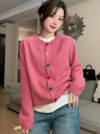 洋气针织开衫女2024早春新款设计感慵懒宽松毛衣外套外搭软糯上衣商品大图