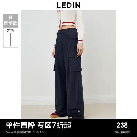 乐町新品多口袋设计休闲工装裤2024年春季宽松舒适女生直筒长裤商品大图