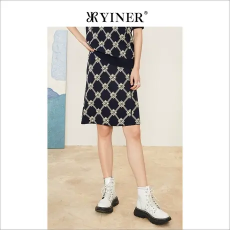 YINER音儿专选女装夏季时尚字母菱格印花半身裙图片