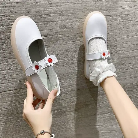 护士鞋女夏2024新款软底透气不累脚防滑舒适平底牛筋底可爱小白鞋商品大图