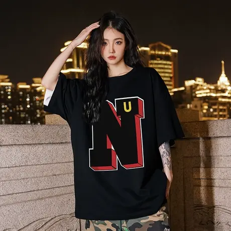 Nuthink美式街头N字母短袖t恤男国潮宽松潮流潮牌半袖夏季半截袖商品大图