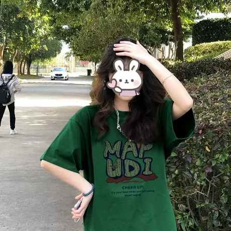 重磅纯棉短袖t恤女小个子宽松显瘦夏季美式复古港味chic半袖上衣商品大图