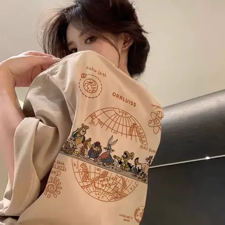 纯棉美式复古短袖t恤女夏季设计感小众宽松半袖大码显瘦上衣潮牌商品大图