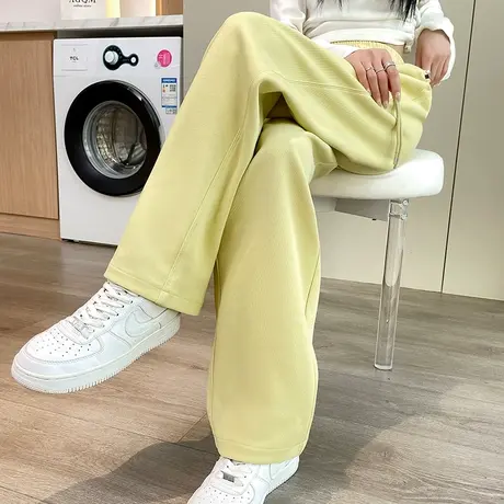 柠檬黄窄版香蕉阔腿裤女2024新款春秋季高腰宽松显瘦休闲直筒裤子商品大图