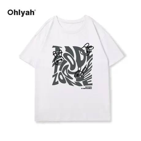 Ohlyah短袖t恤男女同款夏季卡通印花半袖宽松百搭薄款五分袖体恤图片