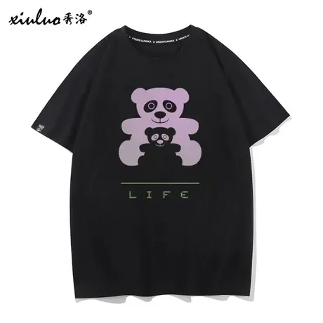 秀洛网红潮牌小熊t恤女短袖爆款字母2021夏季印花圆领宽松打底衫商品大图