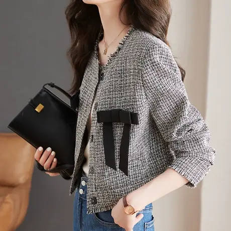 【3月4春新品8折】小香风蝴蝶结外套女2024春高级感时尚百搭上衣商品大图