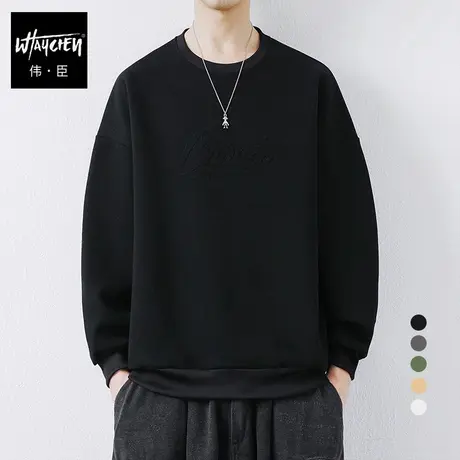 伟臣潮流青春大码男式圆领卫衣胖子加肥加大宽松套头印花肥佬上衣商品大图