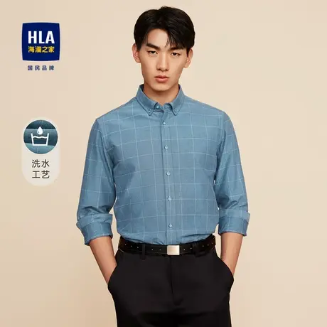 【奥莱清仓】HLA/海澜之家2023格纹长袖衬衫洗水舒适休闲衬衣男商品大图
