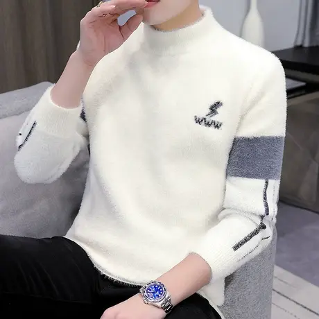 高领毛衣男韩版2023新款加厚针织外套男装冬季潮流保暖上衣服线衣商品大图