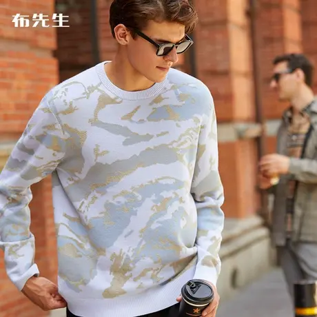 MrBu布先生长袖羊毛衫男 秋冬个性几何青年打底印花衫KT01371断码商品大图