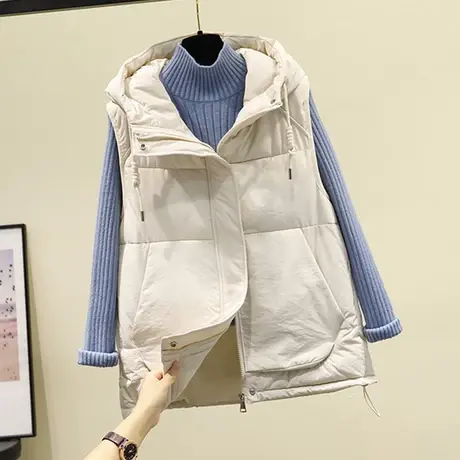 连帽羽绒棉马甲女2023秋冬新款韩版百搭无袖背心百搭短款马夹外套商品大图