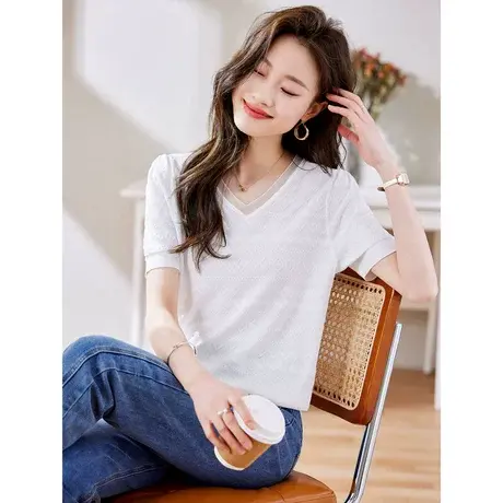 时尚气质淑女套头针织衫2023年夏季新款温柔简约宽松显瘦通勤短袖商品大图