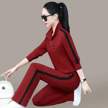 立领休闲套装女春秋2023年新款时尚修身显瘦运动外套阔腿裤两件套图片
