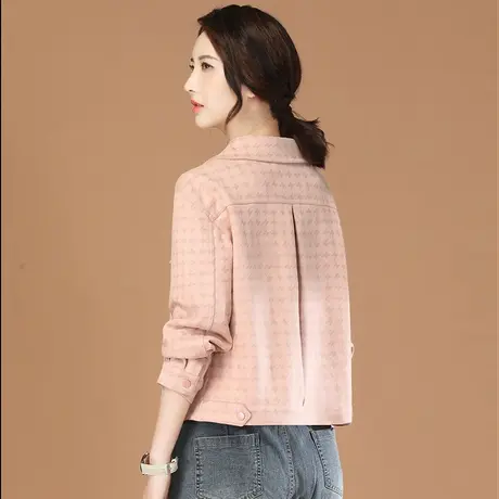 韩潮袭人小香风千鸟格麂皮绒短外套女2023秋季新款宽松夹克上衣图片