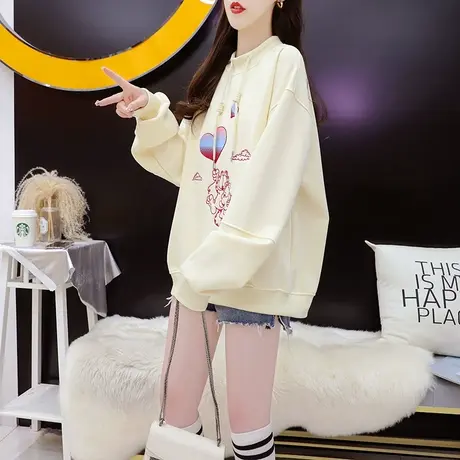 减10】春秋薄款卫衣女2023年新款早秋洋气减龄网红宽松设计感上衣商品大图