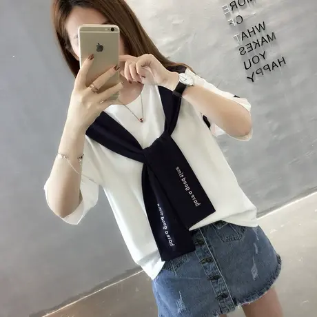 纯棉短袖T恤女装宽松2023年新款秋季洋气中长款设计感打底衫爆款商品大图