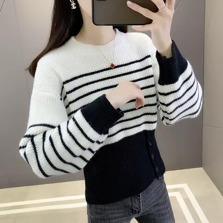 秋装2023年新款高腰打底衫毛衣女圆领套头上衣内搭长袖针织衫女商品大图