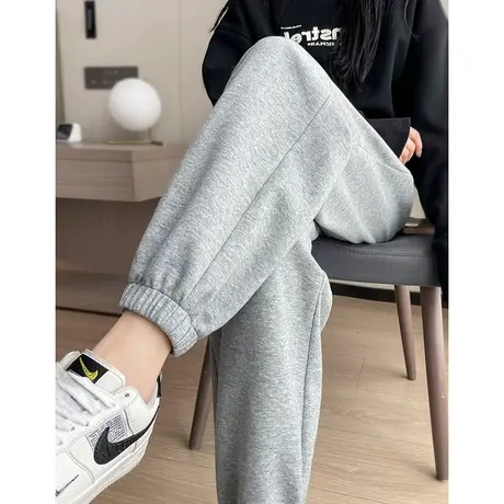 灰色卫裤女2023春秋款束脚运动灯笼显瘦休闲小个子梨型身材直筒裤图片