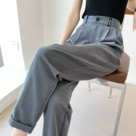 灰色西装裤女九分2023秋季新款高腰直筒宽松显瘦小个子休闲哈伦裤商品大图