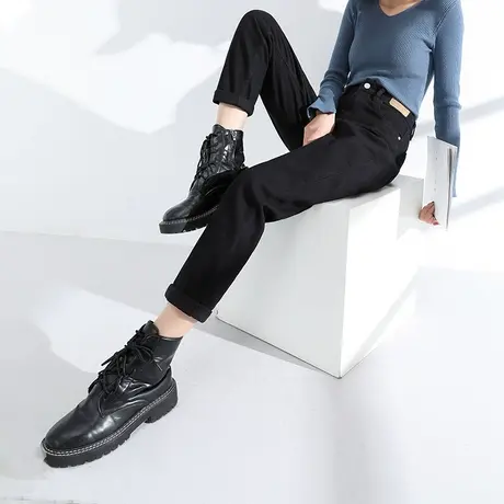 高腰牛仔裤女黑色2023新款秋冬宽松直筒小个子显瘦显高老爹哈伦裤商品大图