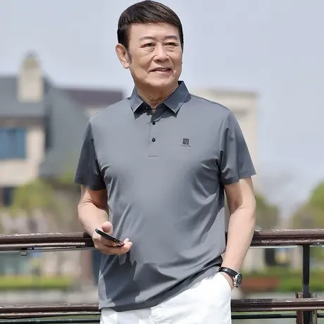 夏季中年男士t恤短袖爸爸装冰丝半袖休闲polo汗衫爷爷老人速干衣图片