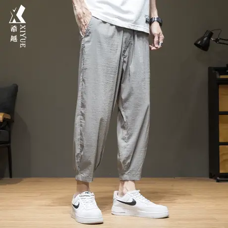 希越秋冬薄款冰丝休闲裤男凉感束脚八分裤宽松大码速干空调裤子潮商品大图