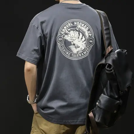 纯棉短袖t恤男士半袖上衣潮牌大码2023新款男装圆领印花体恤男款商品大图