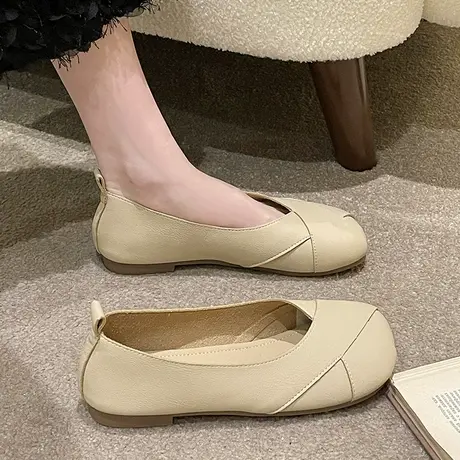 法式单鞋女平底2023年新款夏季仙女温柔晚晚风配裙子一脚蹬豆豆鞋商品大图