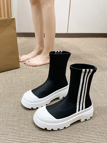 高帮袜子鞋女2023年夏秋季新款百搭套筒弹力靴厚底增高瘦瘦小短靴图片