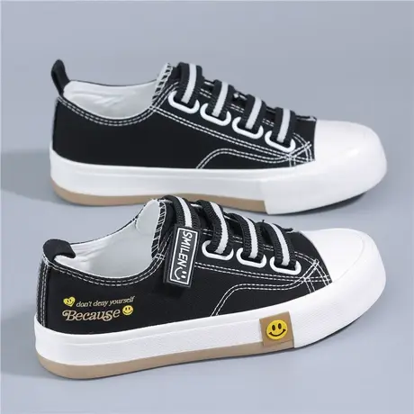 魔术贴帆布鞋女黑色2023年秋季新款ins韩版平底百搭学生低帮板鞋图片