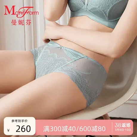 曼妮芬低腰低脚裤女生性感蕾丝短裤舒适女士底裤纯棉全棉底裆内裤商品大图