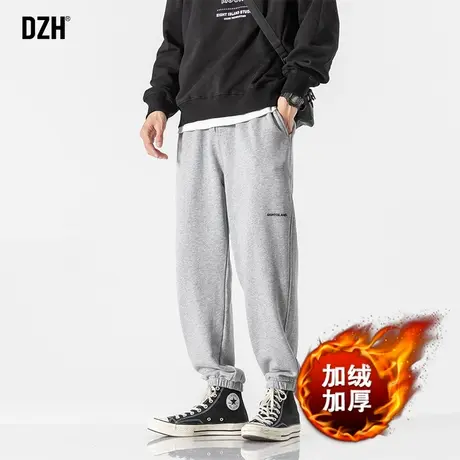 男生灰色卫裤男冬季青少年加绒裤子男款加厚束脚裤男裤2024年新款商品大图