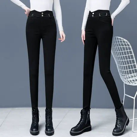 打底裤女秋外穿小黑裤高腰2023新款秋冬加绒弹力紧身铅笔小脚裤图片