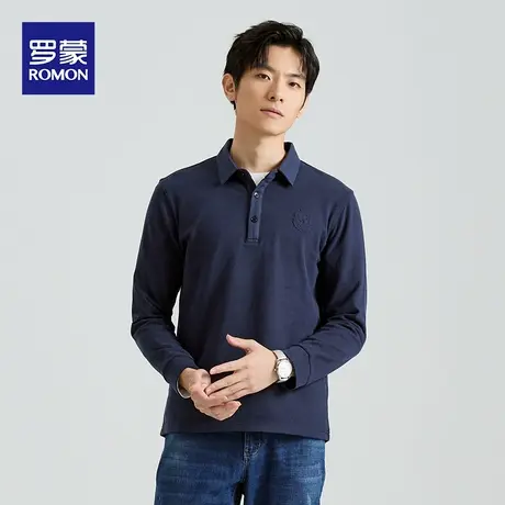 罗蒙长袖t恤男士秋季商务休闲翻领POLO衫中年宽松打底衫体恤上衣图片