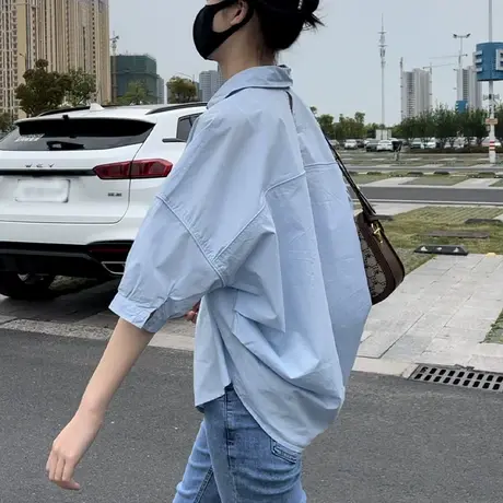 弧形白色衬衫女2023春夏韩版宽松设计感小众休闲小个子衬衣上衣潮商品大图