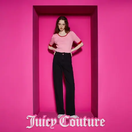 Juicy Couture橘滋23新款魅力磁场撞色U领修身坑条针织衫图片