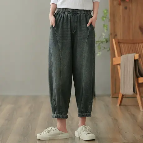 dza 高腰显瘦宽松直筒牛仔裤子女士哈伦阔腿裤秋季休闲外穿九分裤商品大图