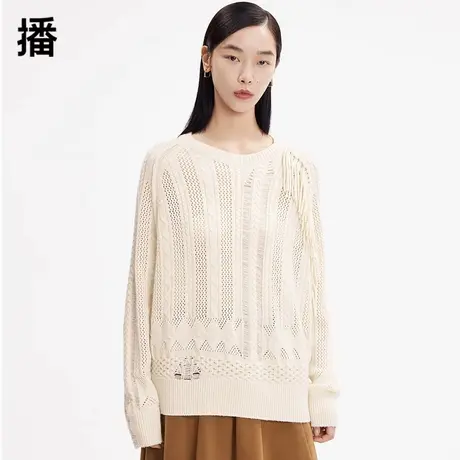 播圆领针织衫女2023秋冬新款套头流苏设计羊毛宽松毛衣DDQ4SD5313商品大图