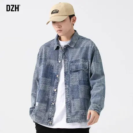 男士棋盘格牛仔外套男春秋款韩版潮流衣服宽松男装2023新款夹克衫图片