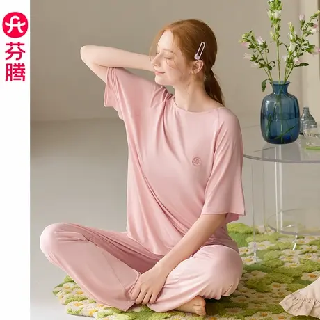 芬腾睡衣女夏季新款莫代尔短袖套装女款休闲大码可外穿薄款家居服商品大图