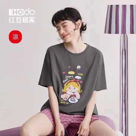 红豆【凉凉衣】短袖T恤睡衣女夏季凉感棉套头可爱卡通印花家居服商品大图