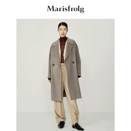 【风衣版型羊毛大衣】玛丝菲尔冬季新款灰色羊毛毛呢外套商品大图