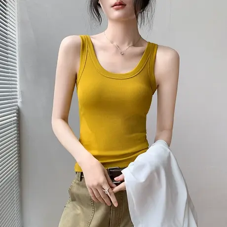 歌倍尚纯色露锁骨美背上衣女2025夏季内搭修身显瘦外穿吊带背心女商品大图